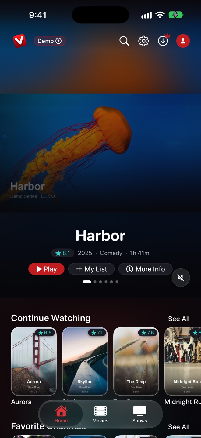 Vizion Player home screen on iPhone 18 Pro Max